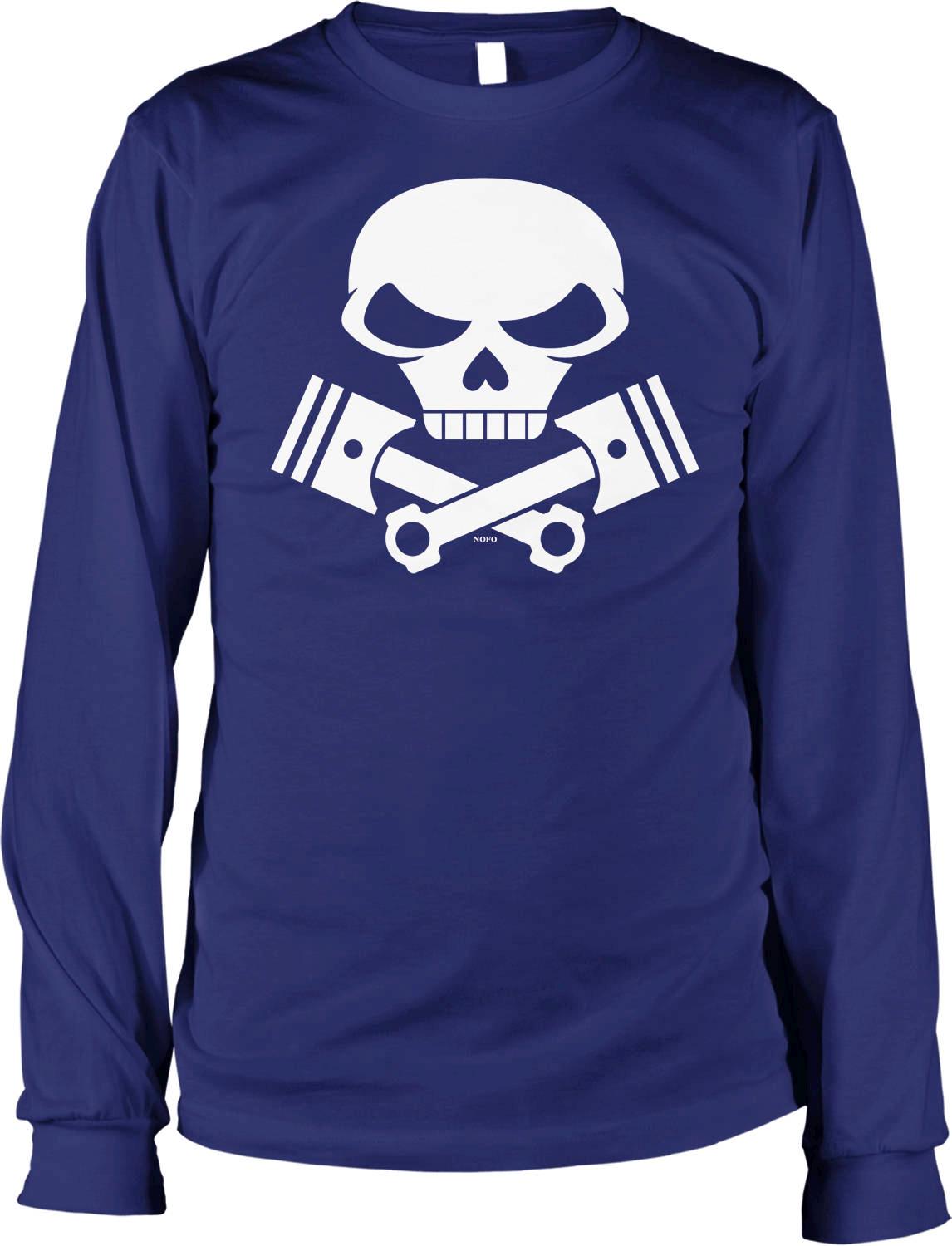 Motorcycle Long Sleeve Shirt - Skull Pistons Tee With Durable Cotton & Tattoo Style