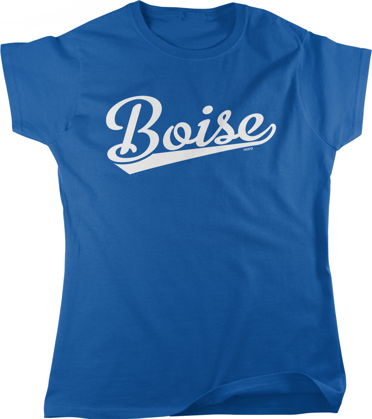 A blue t-shirt with the word "Boise" printed on it in white text.