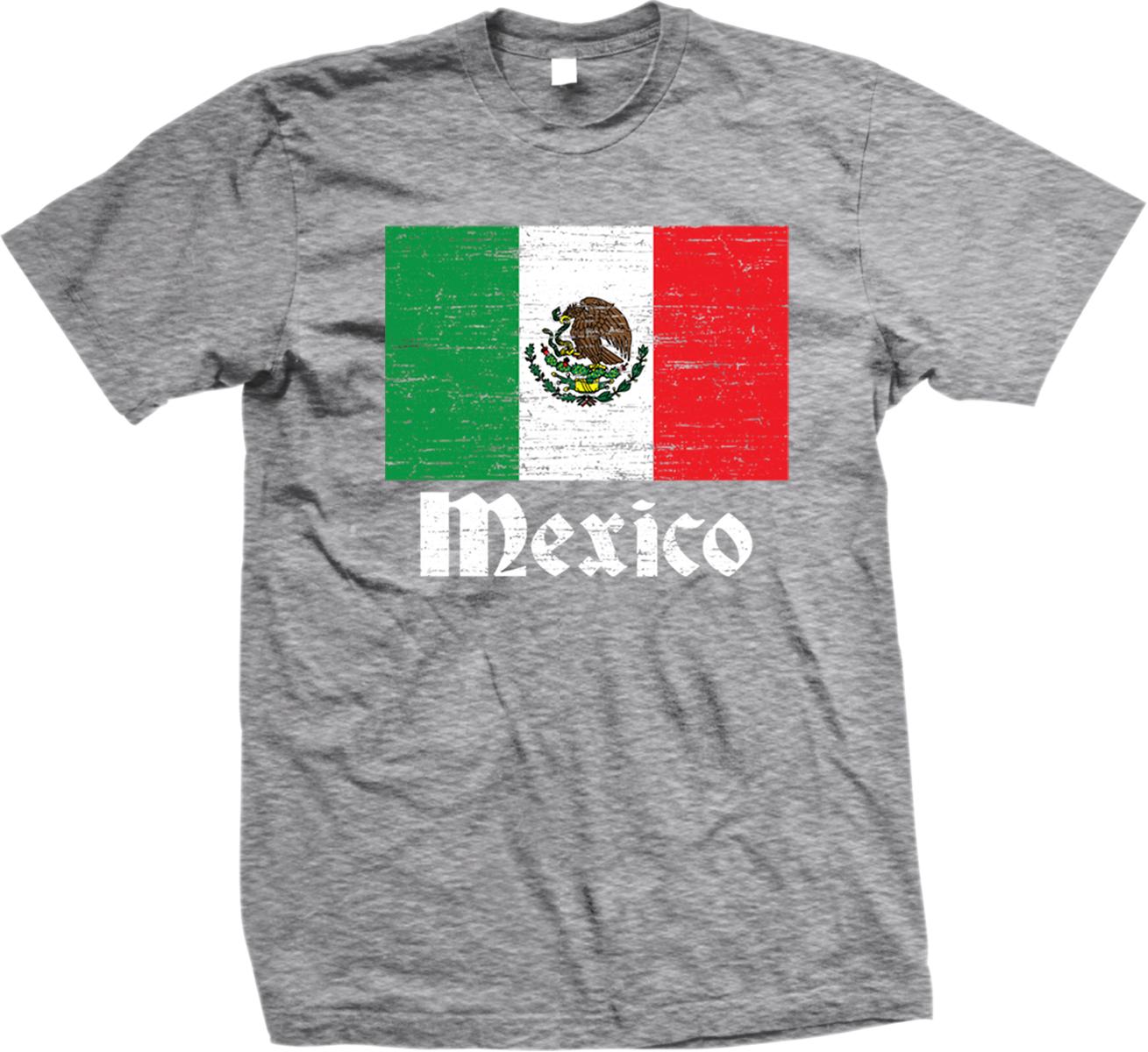 A gray t-shirt with the text "Mexico" printed on it, along with a graphic of the Mexican flag.