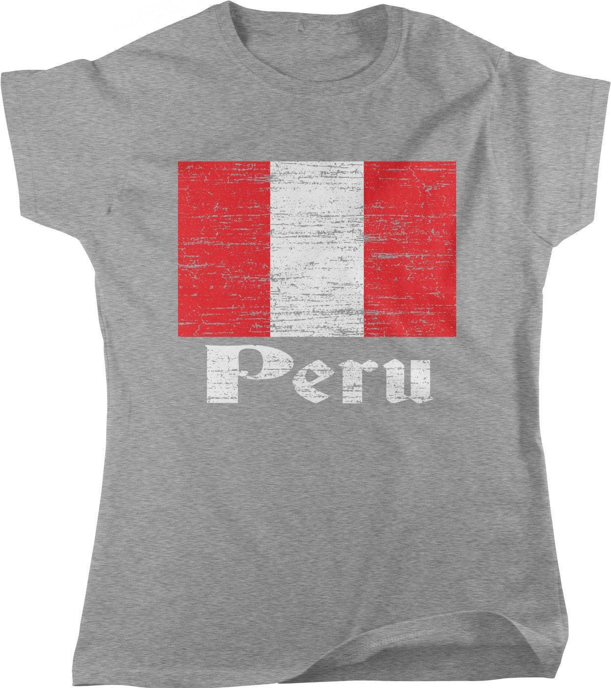 Peruvian Flag T-Shirt - Women's Cotton Tee | Light Gray Shirt, Casual Peruvian Wear