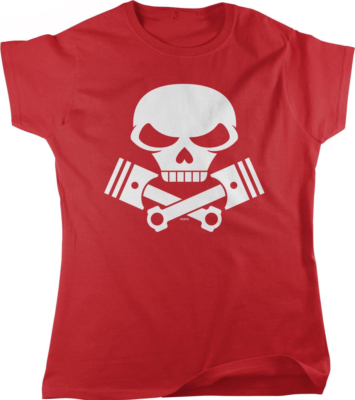 Motorcycle Engine T-Shirt – Skull and Pistons Tee | Comfortable Women's Motorcycle Shirt