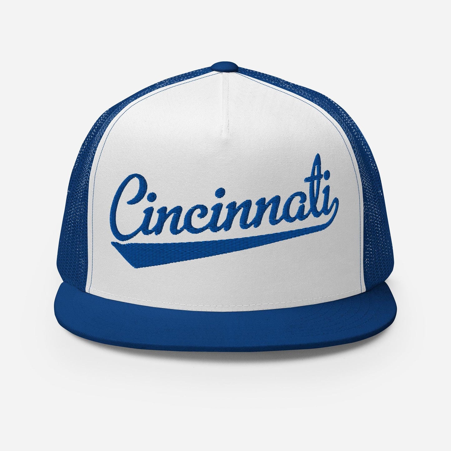 Snapback Trucker Hat - Cincinnati Baseball Hat with Custom Thread Colors & Five Panel Design
