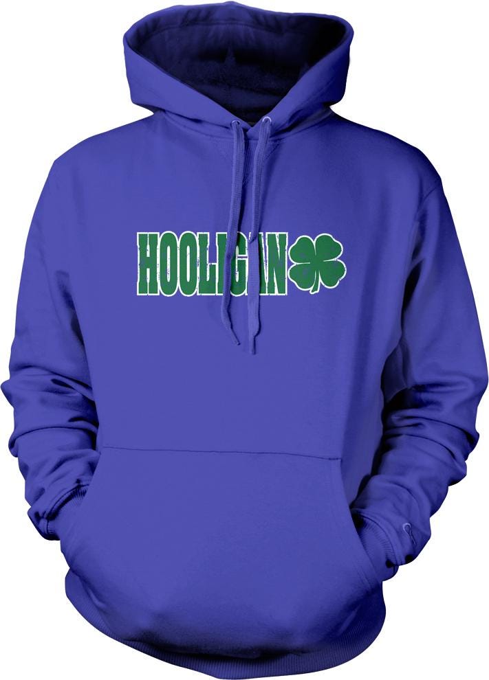 A purple hoodie with the word "HOOLigan" printed on it.