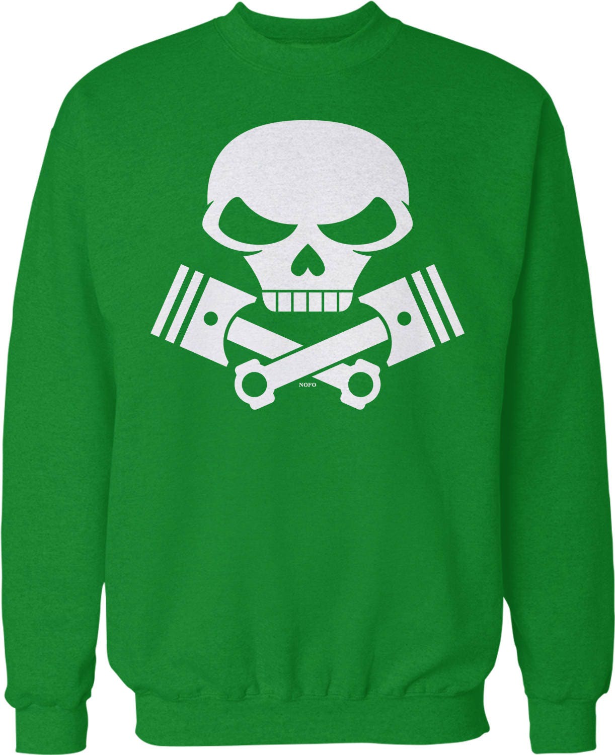 Motorcycle Crew Neck Sweatshirt – Skull And Pistons Engine Design With Durable Cotton Blend