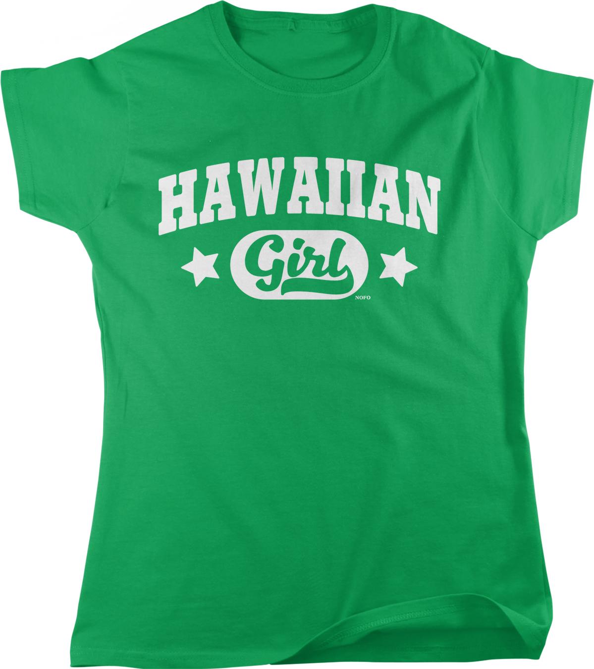 A bright green t-shirt with the text "HAWAIIAN Girl" printed on it.