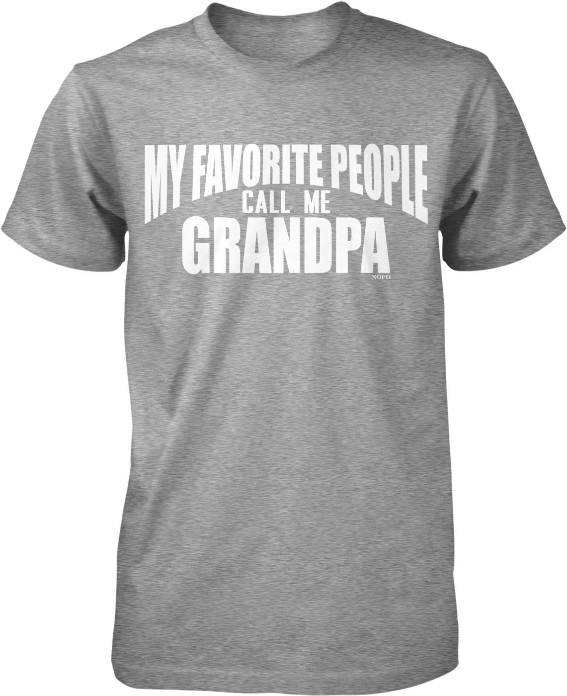 A gray t-shirt with the text "MY FAVORITE PEOPLE CALL ME GRANDPA" printed on it.
