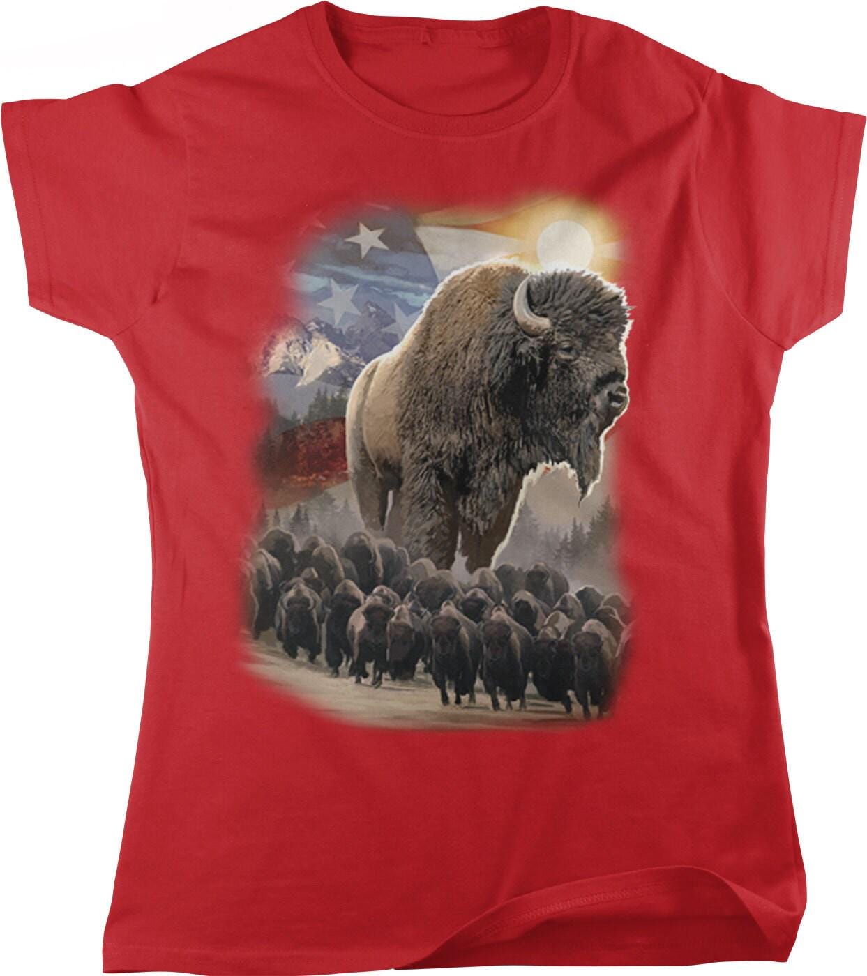 Buffalo Herd T-Shirt – Women's Western Tee Featuring American Bison Design
