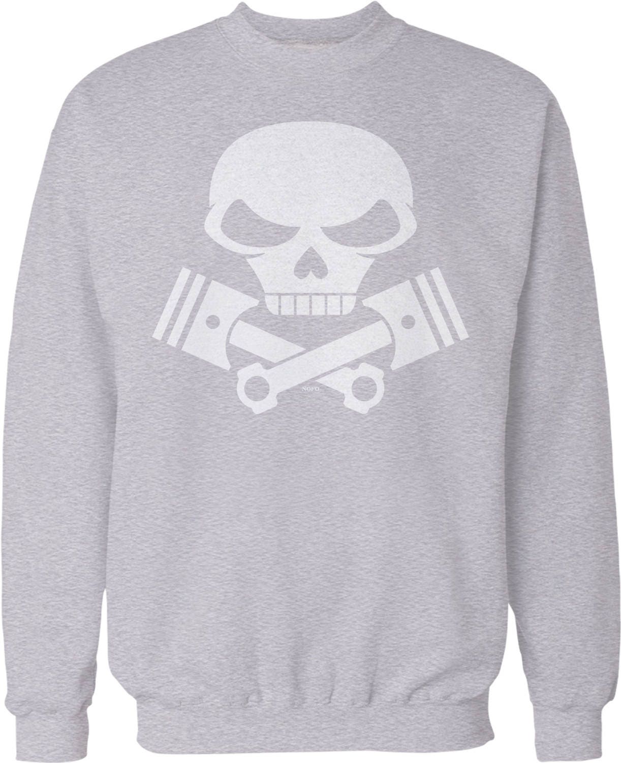 Motorcycle Crew Neck Sweatshirt – Skull And Pistons Engine Design With Durable Cotton Blend
