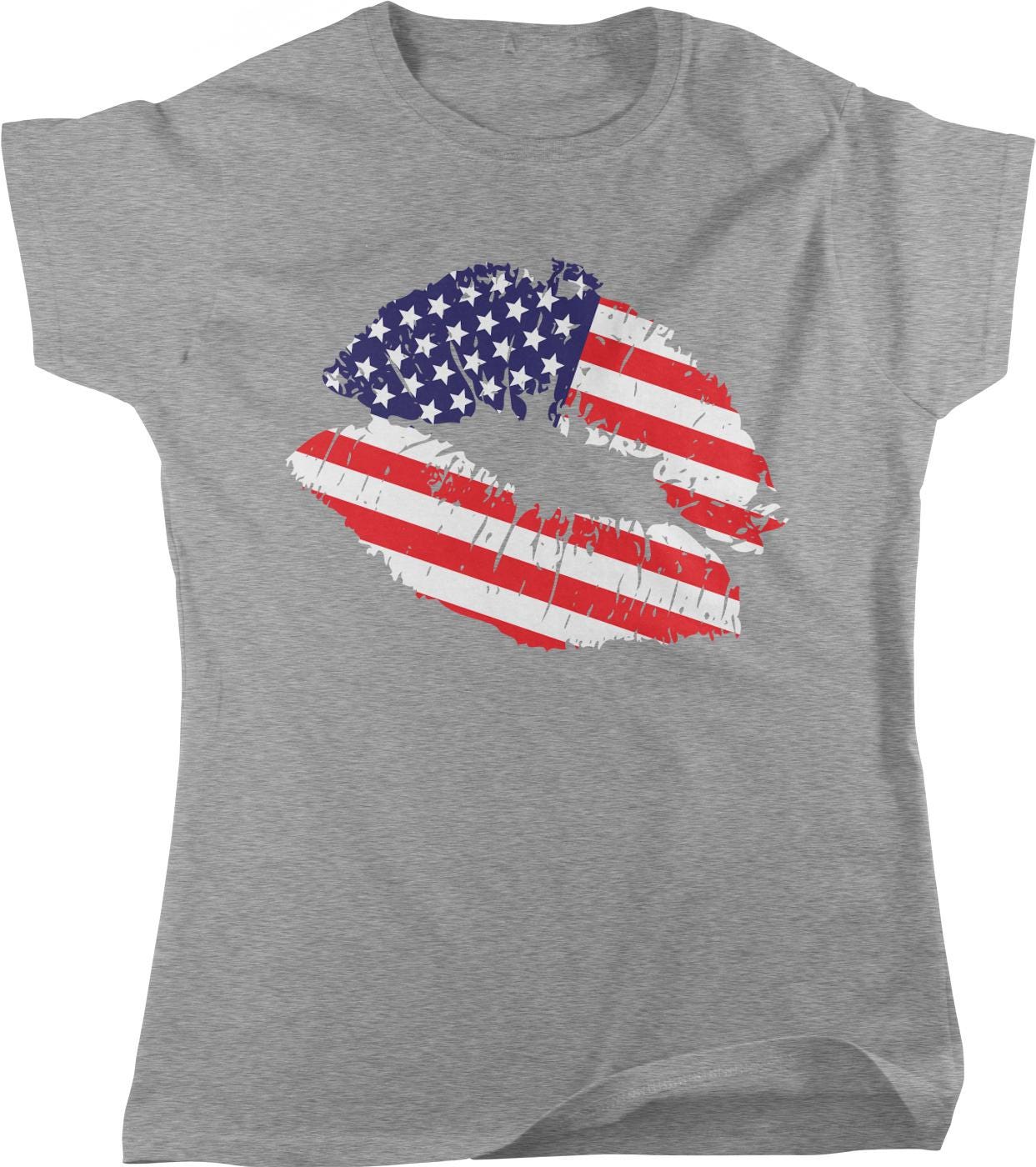 American Flag Lips Tee - Women's Patriotic Shirt | Cotton Casual Wear USA