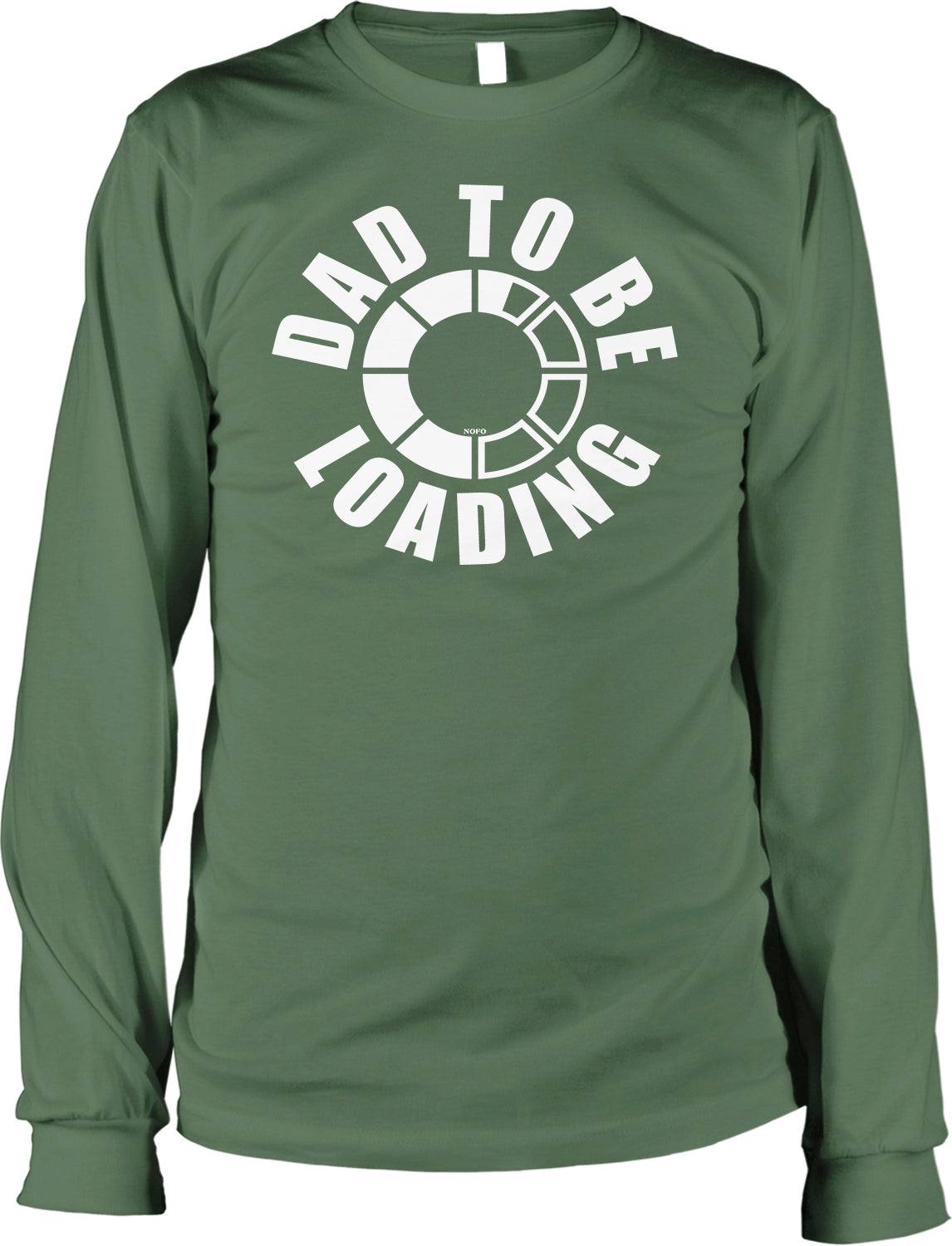 A green long-sleeved t-shirt with a white graphic design that says "DAD TO BE LOADING" in bold letters.