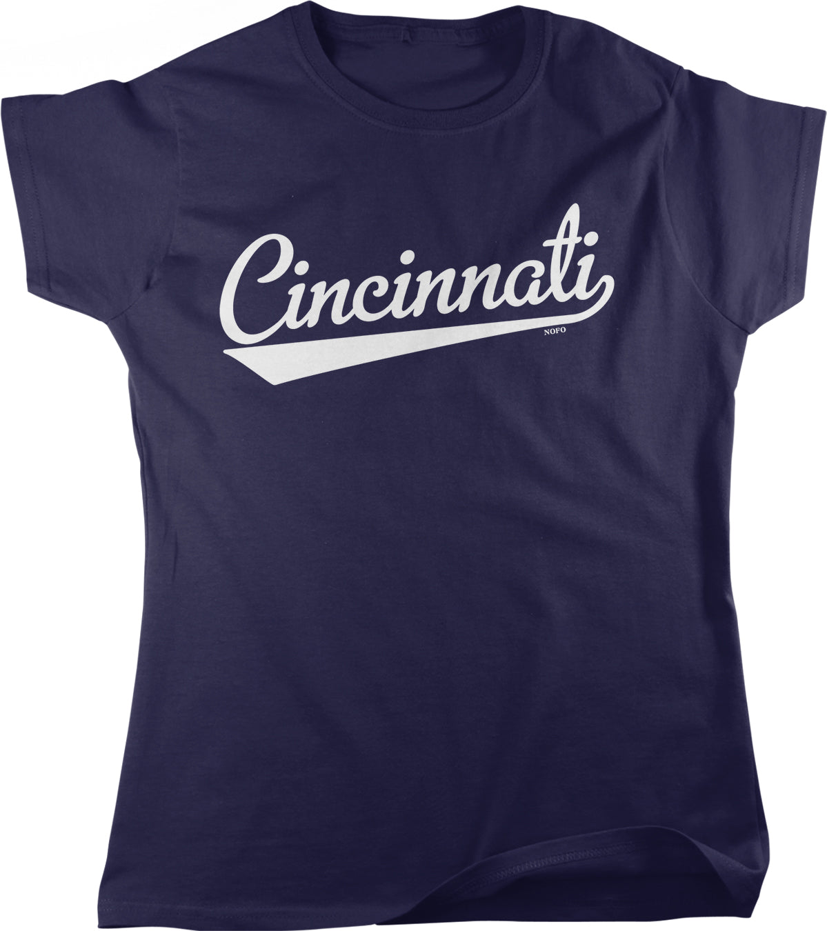 A navy blue t-shirt with the word "Cincinnati" printed in white text across the front.