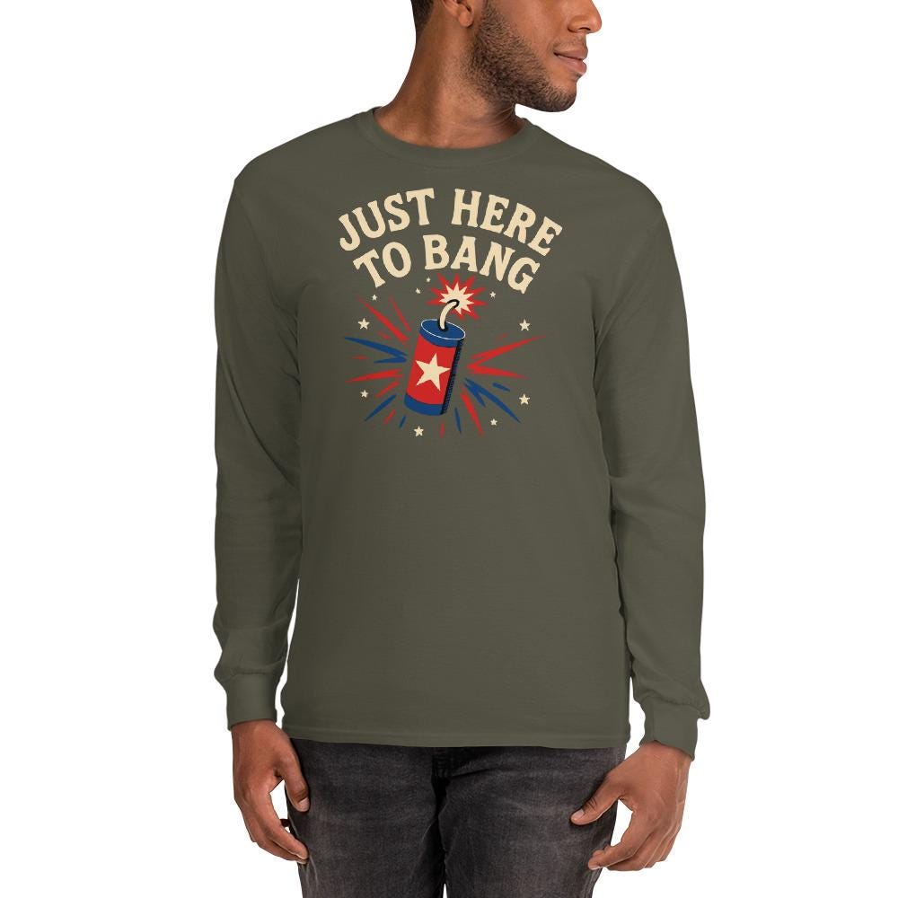 just here to bang july 4th bbq gear Men’s Long Sleeve Shirt