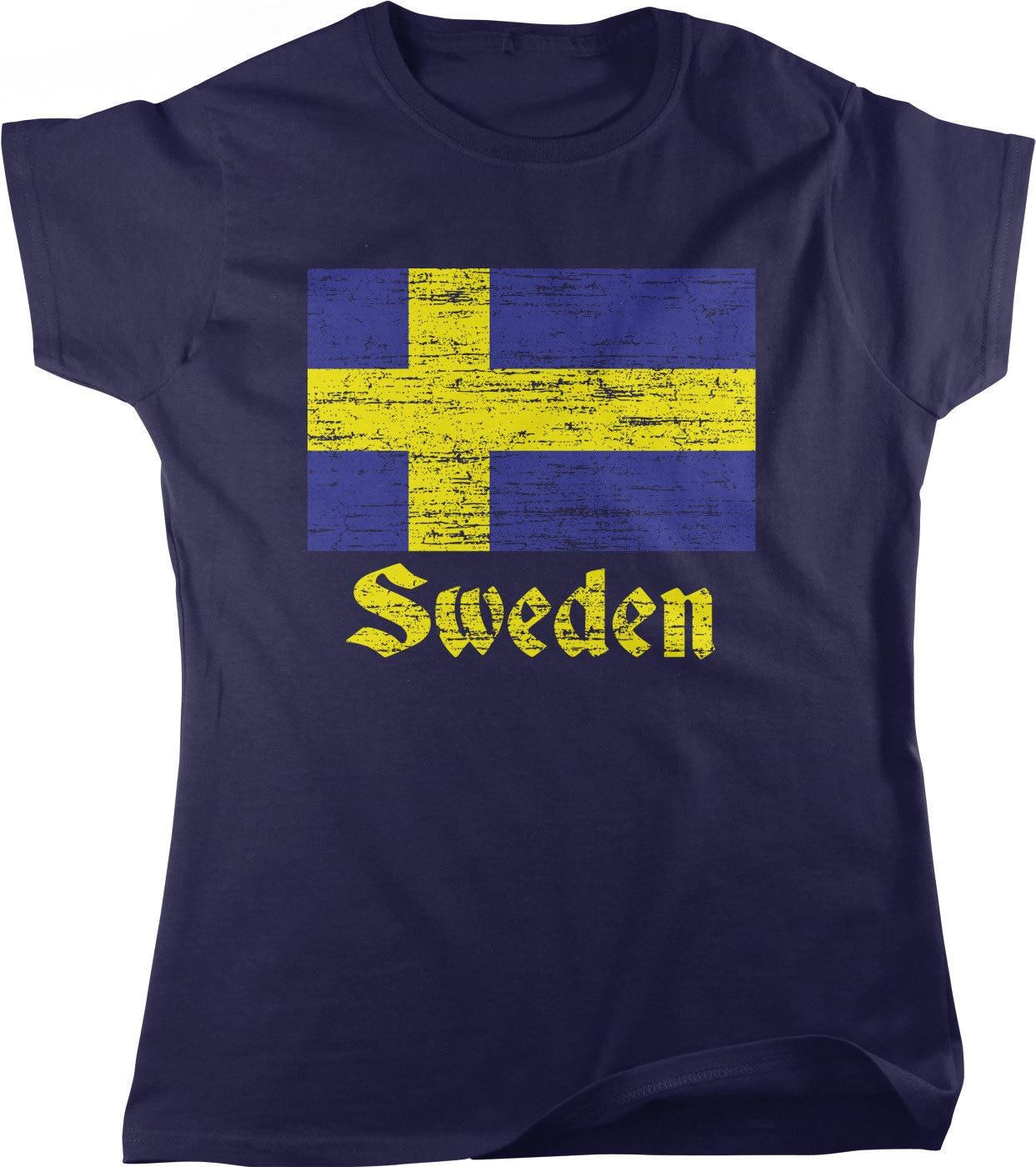 Swedish Flag T-Shirt - Women's Blue Yellow Tee With Full Cut Fit & Cotton Comfort