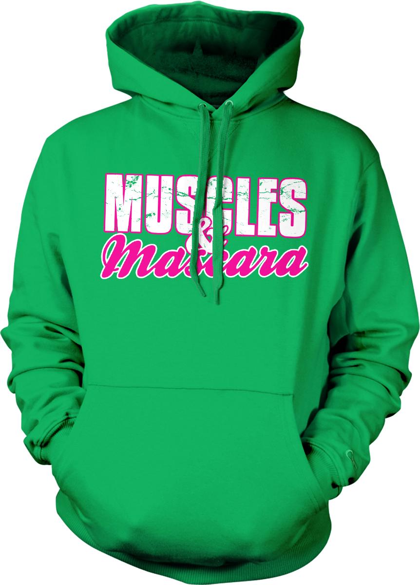 A bright green hoodie with the text "MUSCLES & MARS" printed on it.