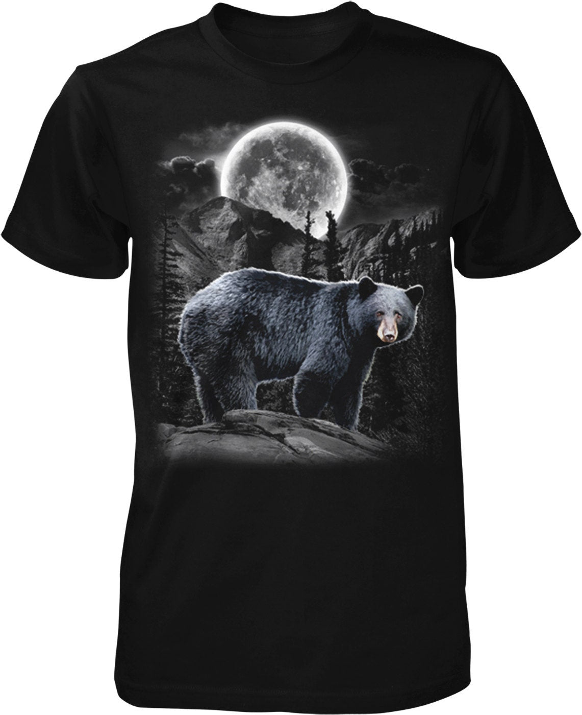 Mens Outdoor T-Shirt – Black Bear Graphic Cotton Hiking Shirt With Taped Neck