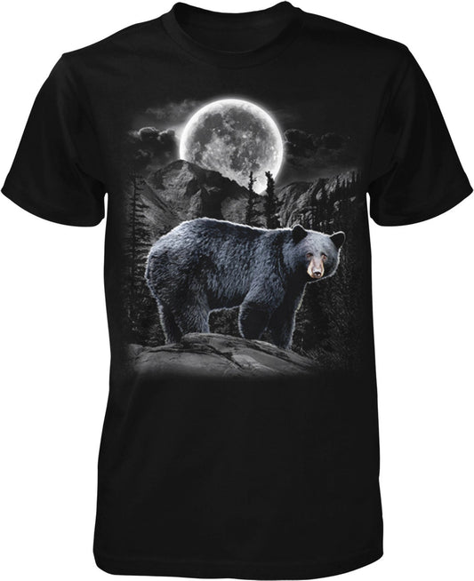 Mens Outdoor T-Shirt – Black Bear Graphic Cotton Hiking Shirt With Taped Neck