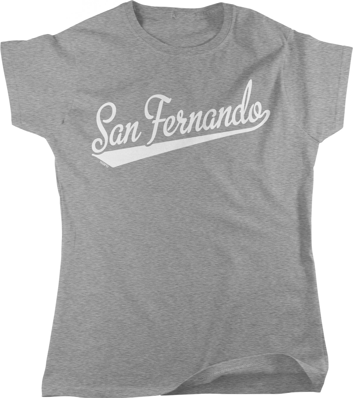 A gray t-shirt with the text "San Fernando" printed on it in a cursive font.