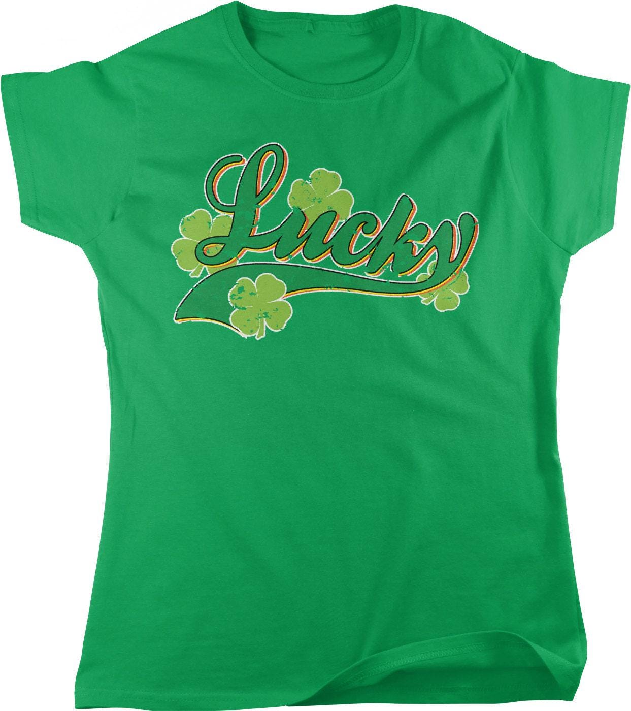 St Patricks Day Shirt - Women's Shamrock Tee With Four Leaf Clover Design