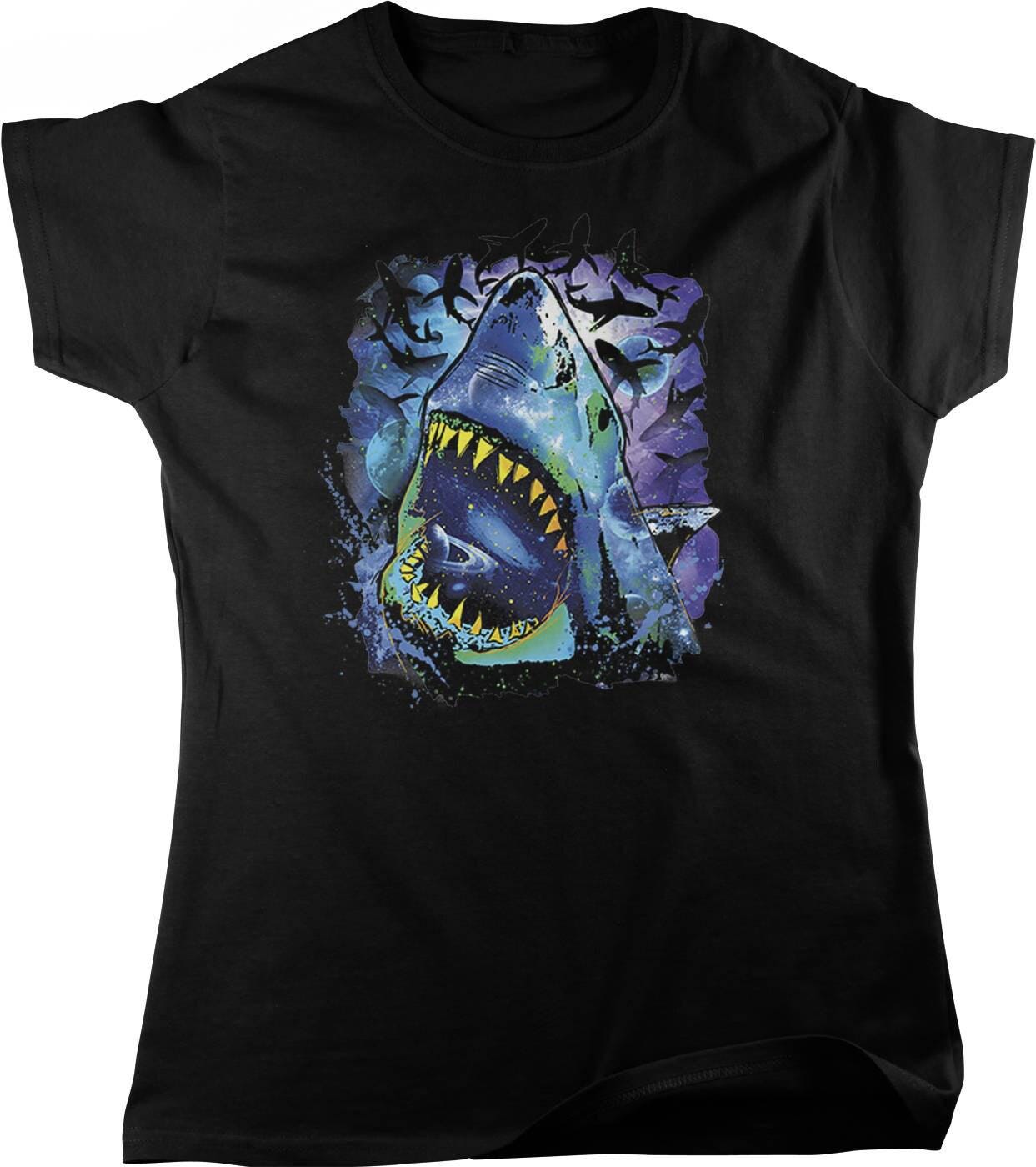 Women's Galaxy T-Shirt – Breathable Great White Shark Cotton Shirt | Cosmic Space Pattern Tee