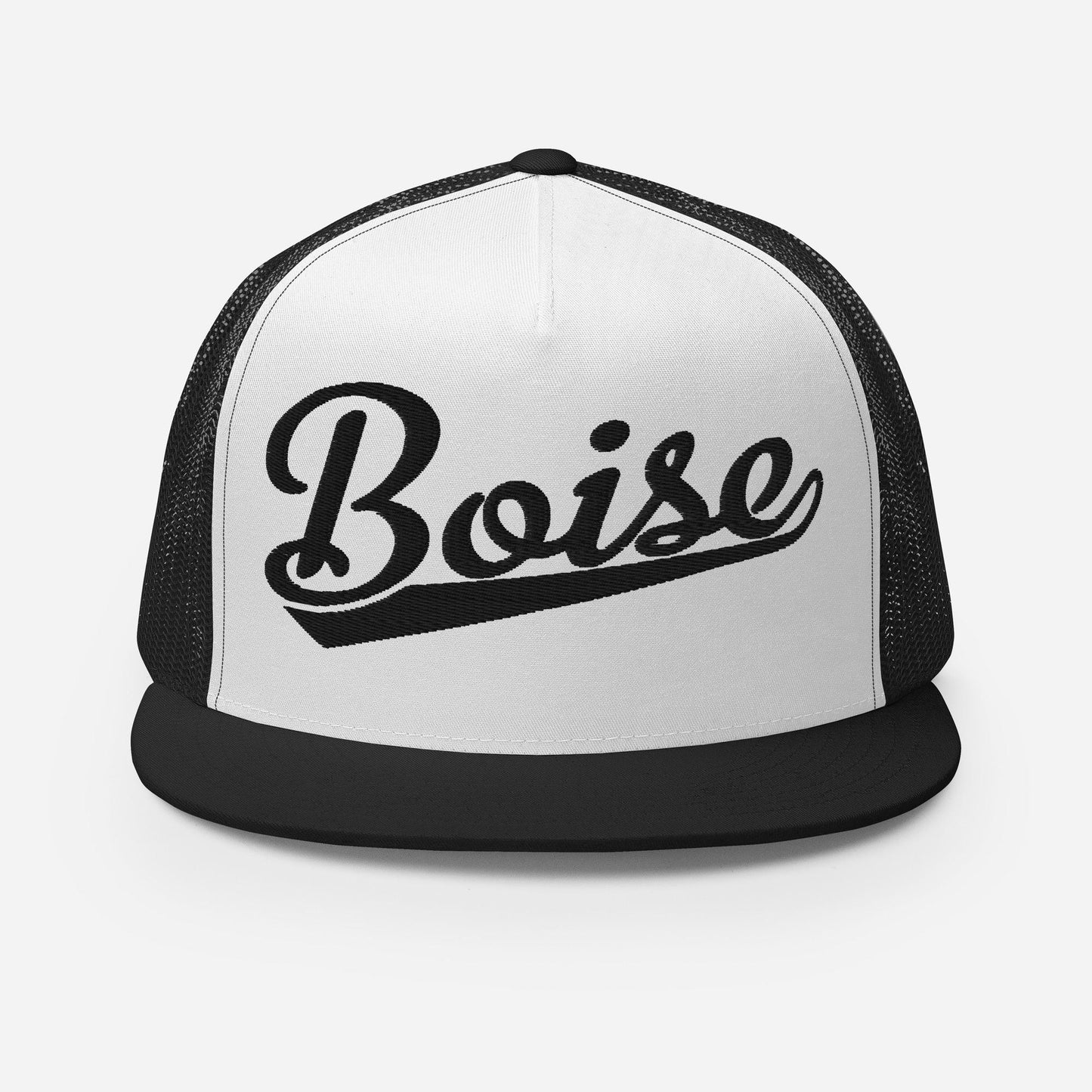 Snapback Trucker Hat – Boise Script Baseball Flat Bill, Custom Embroidery, Mesh Back