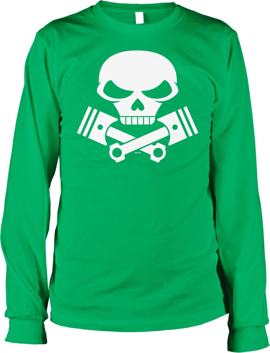 Motorcycle Long Sleeve Shirt - Skull Pistons Tee With Durable Cotton & Tattoo Style