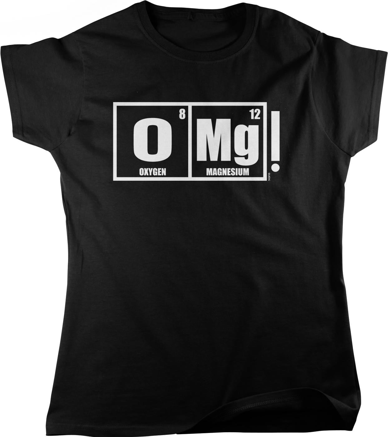 The image is a black t-shirt with a white graphic design that represents the chemical element magnesium.