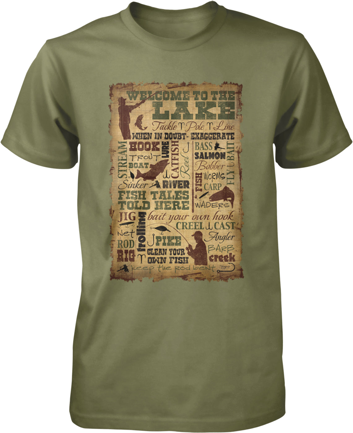 a green t - shirt with a picture of a man's life on it