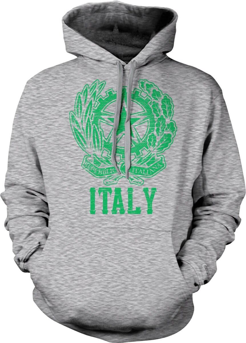 Italy Coat Of Arms Hoodie – White Star Emblem, Olive Branch Design Sweatshirt