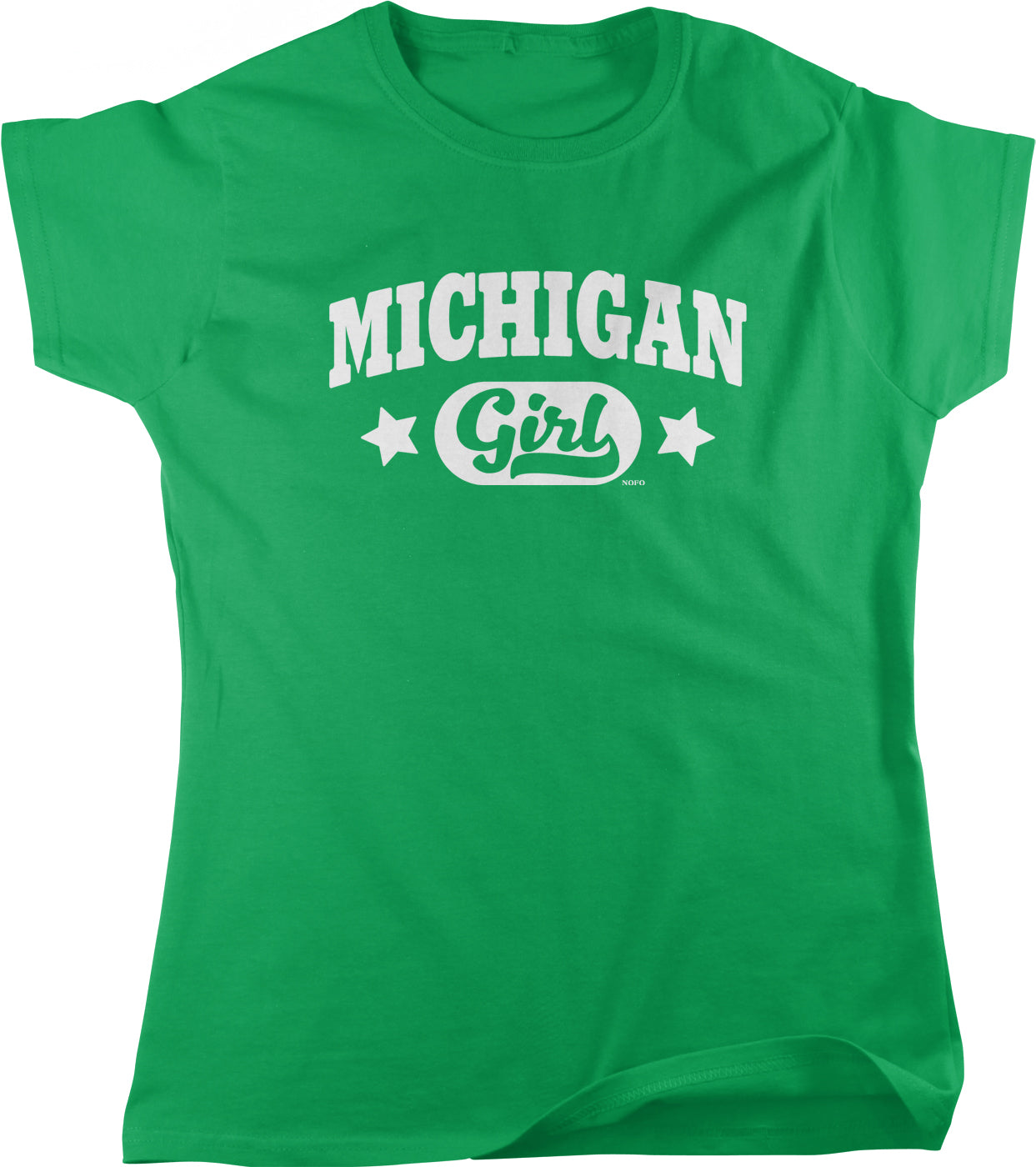 A bright green t-shirt with the text "MICHIGAN Girl" printed on it.