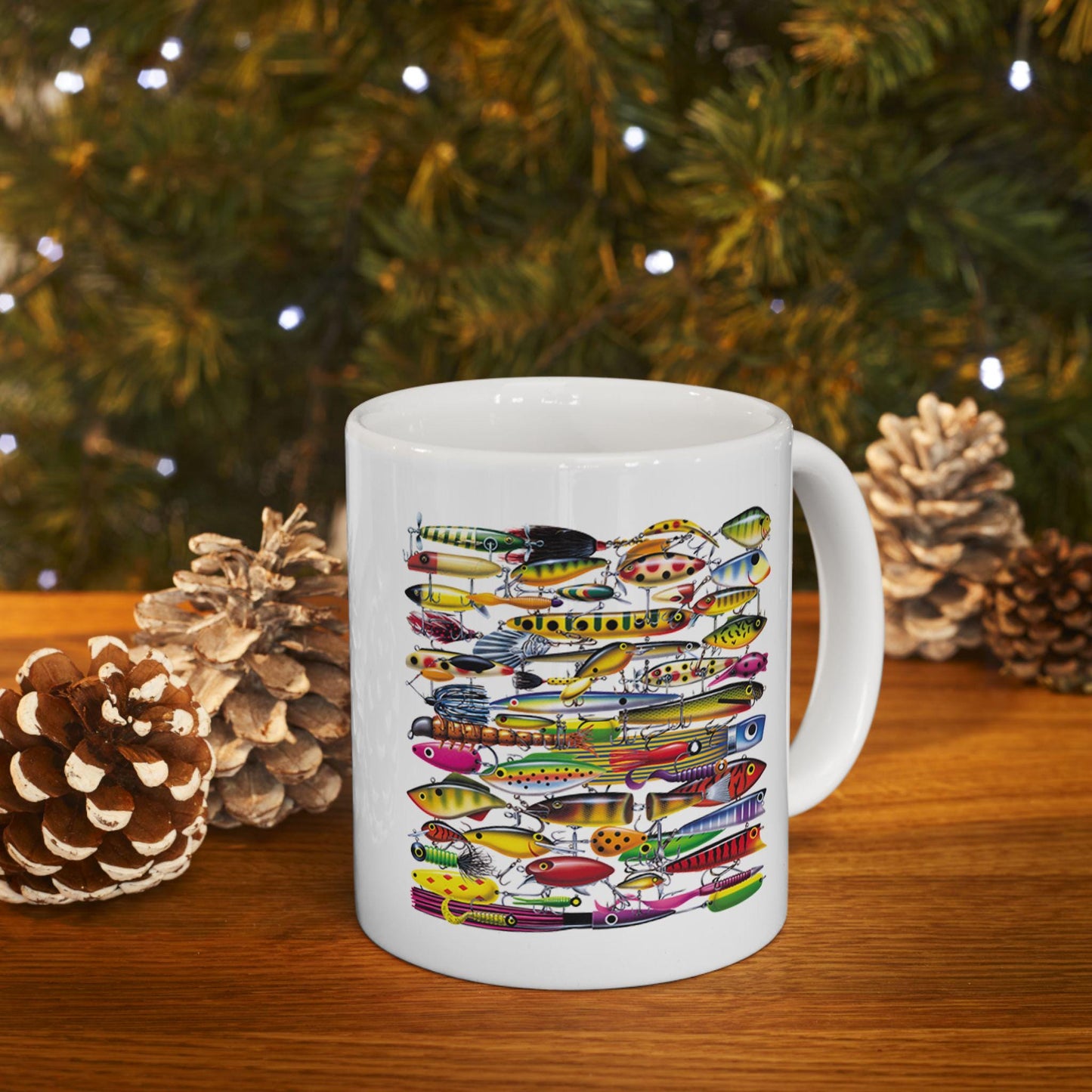 Fishing Lures Mug - Vibrant Ceramic Coffee Cup for Outdoor Lovers | Dishwasher Safe