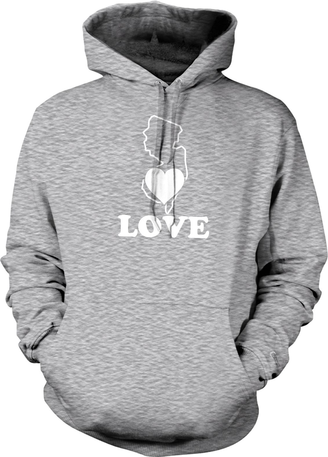 A gray hooded sweatshirt with a white graphic design and text printed on it.