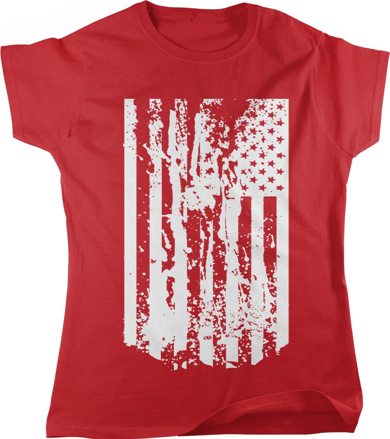 Distressed US Flag Shirt - Women's Patriotic Tee | Made in USA Apparel, Cotton Comfort