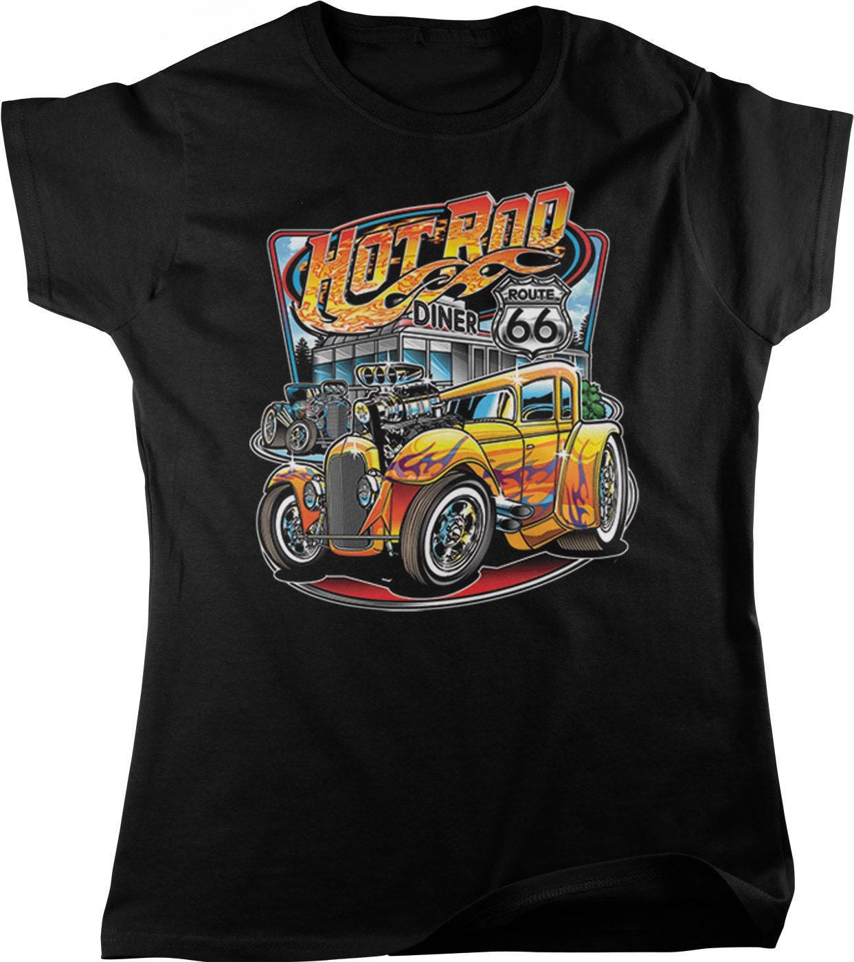 Vintage Flames T-Shirt - Classic Hot Rod Diner Shirt With Engine Graphic