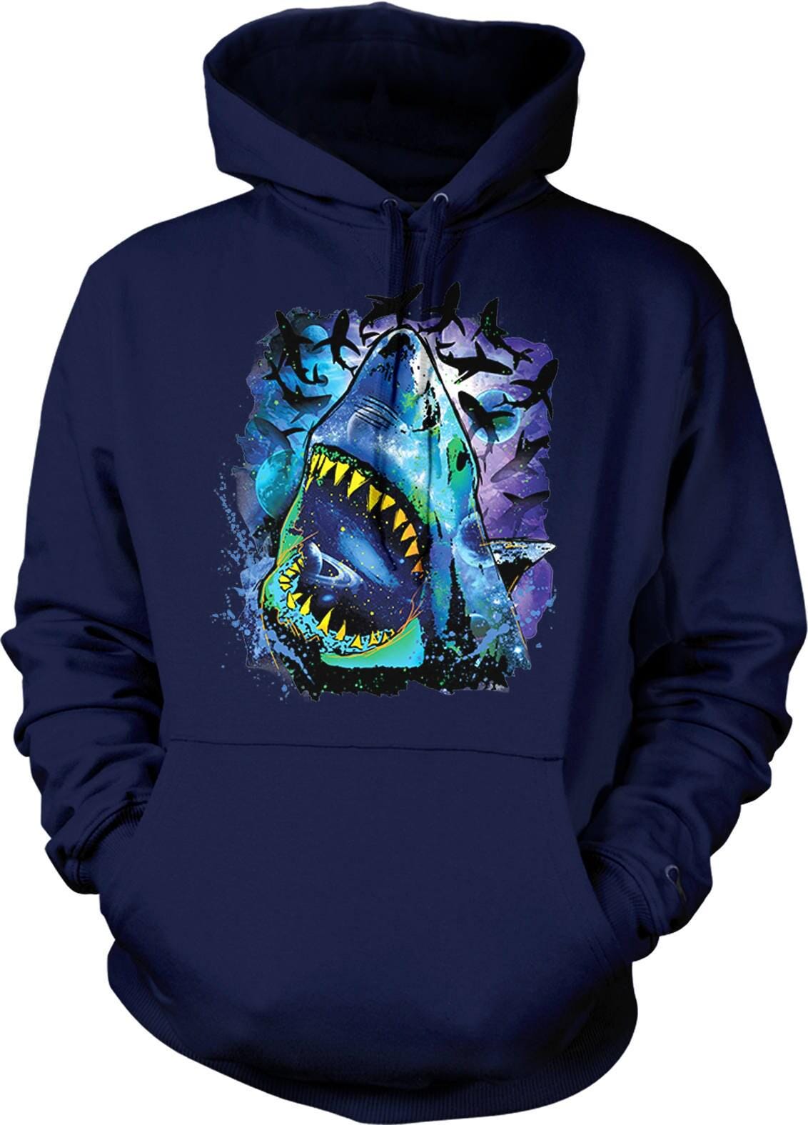 Space Pattern Hoodie – Great White Shark Sweatshirt with Double Ply Hood & Pouch Pocket