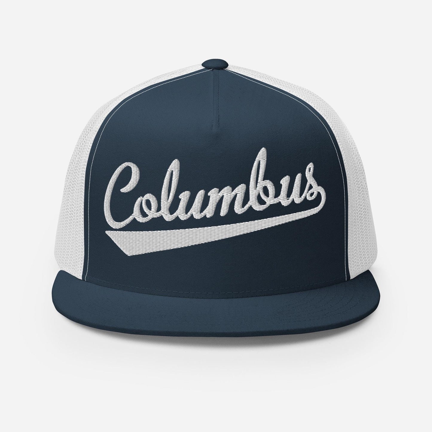 Snapback Trucker Hat - Columbus Script Baseball Cap With Flat Bill Design