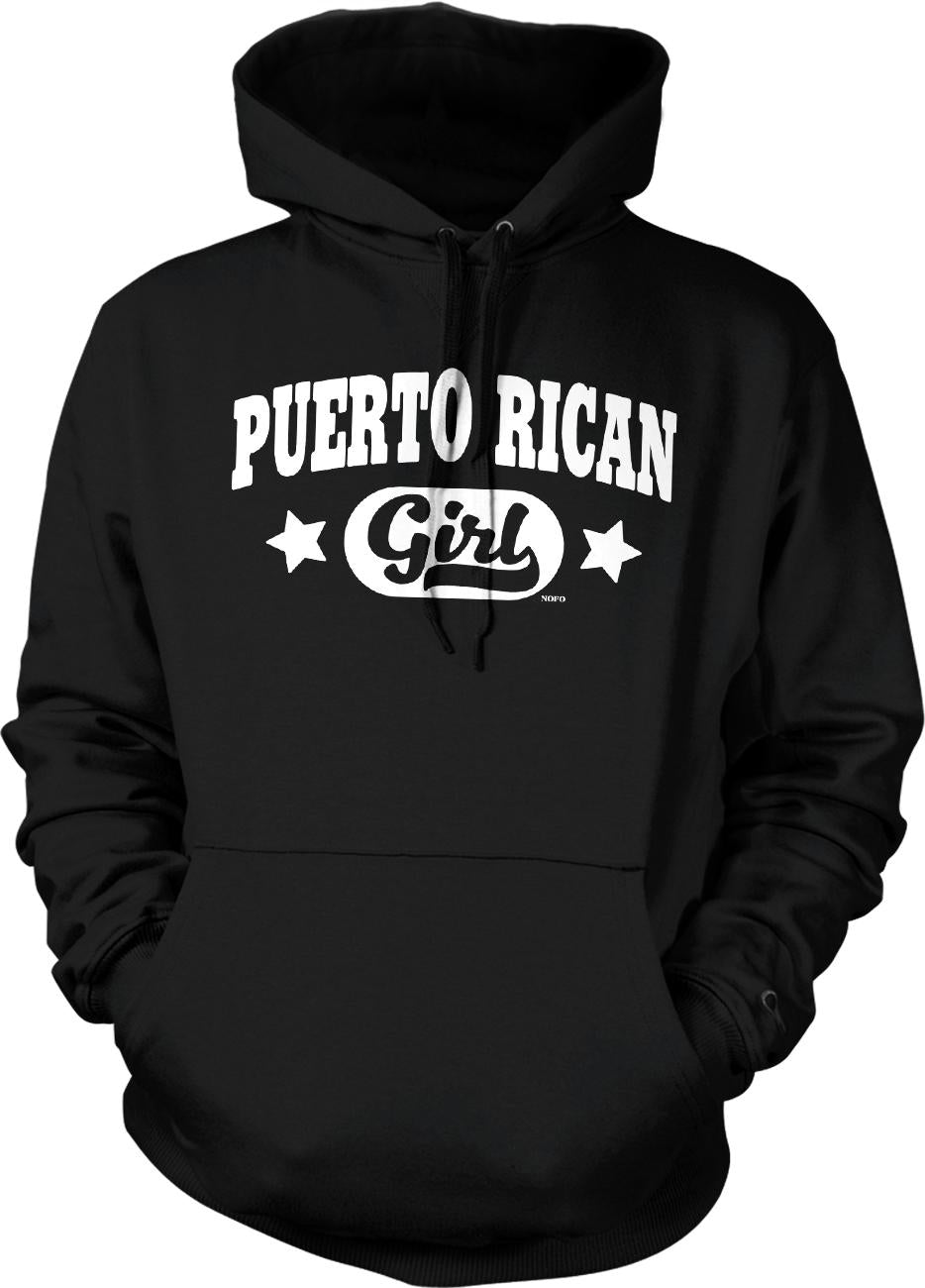 A black hoodie with white text and stars on it.
