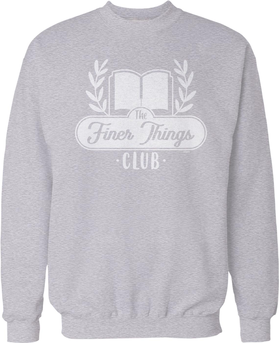 A gray sweatshirt with a logo and text on it.
