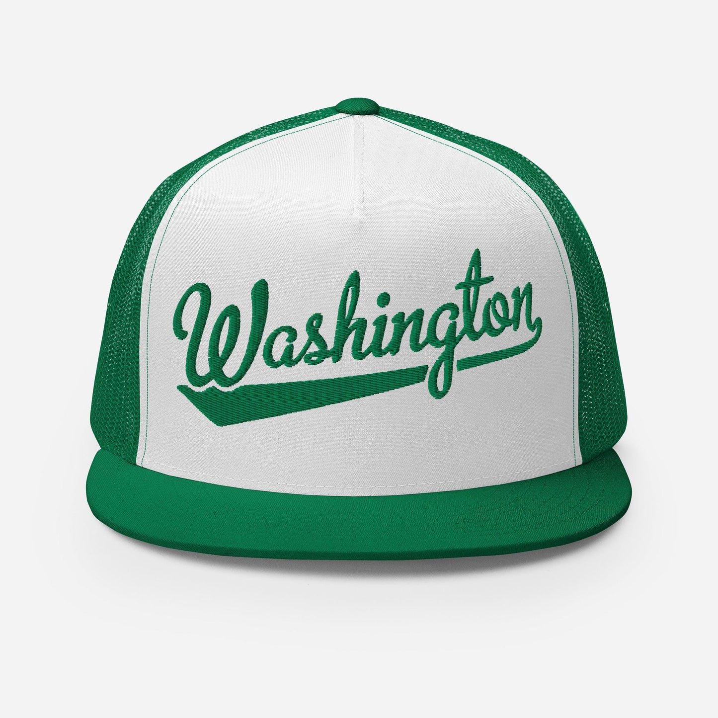 Snapback Trucker Hat - Washington Script Baseball Cap | Adjustable Flat Visor