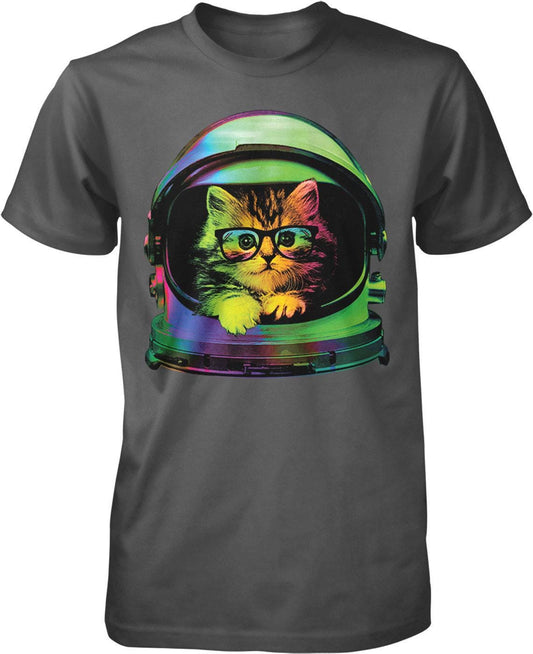 Space Kitten T-shirt – Galaxy Men's Shirt with Astronaut Helmet Design