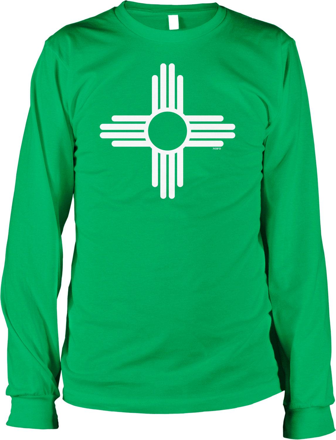 New Mexico Zia Shirt - Long Sleeve Cotton Tee With Zia Sun Symbol Design