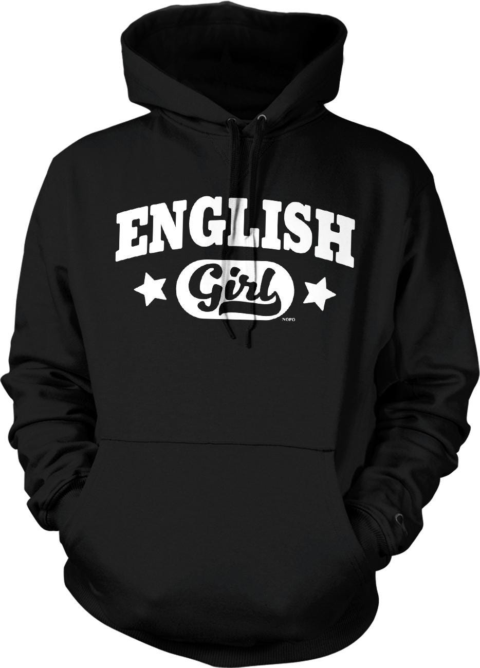 A black hoodie with white text and stars on it.