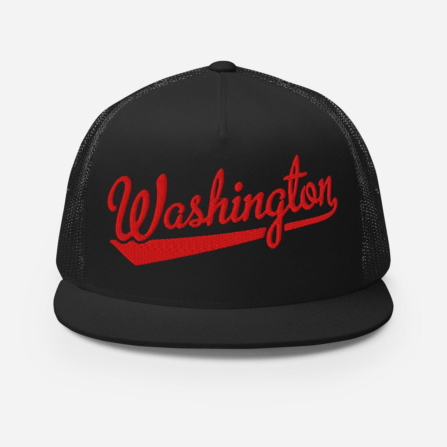 Snapback Trucker Hat - Washington Script Baseball Cap | Adjustable Flat Visor