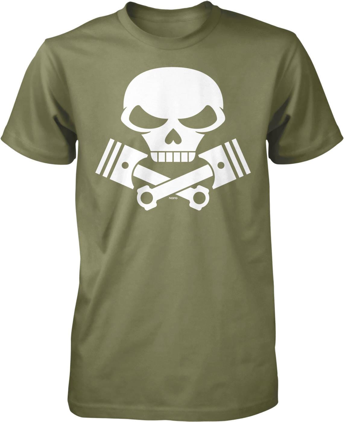 Motorcycle Engine T-Shirt - Skull And Pistons Durable Cotton Tee For Bikers