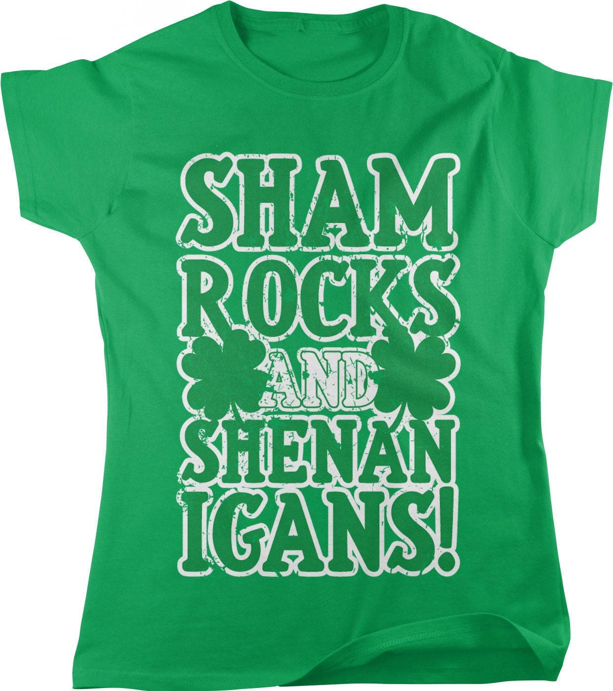 St Patricks Day T-Shirt - Womens Casual Cotton Tee With Shamrocks And Beer