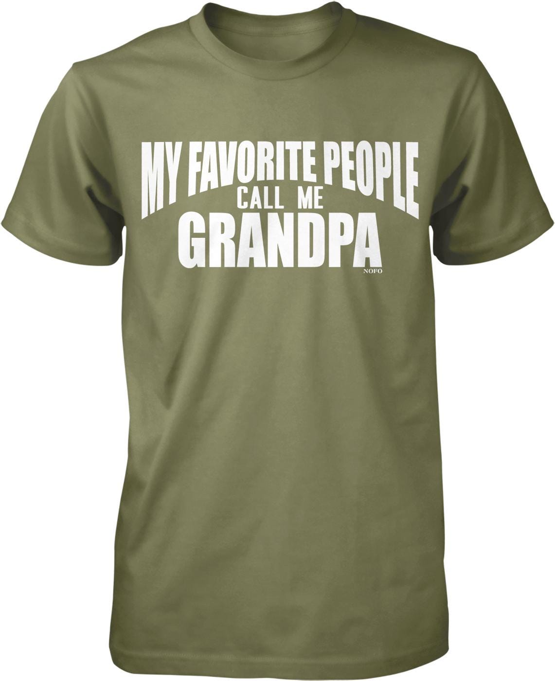 A green t-shirt with the text "MY FAVORITE PEOPLE CALL ME GRANDPA" printed on it.