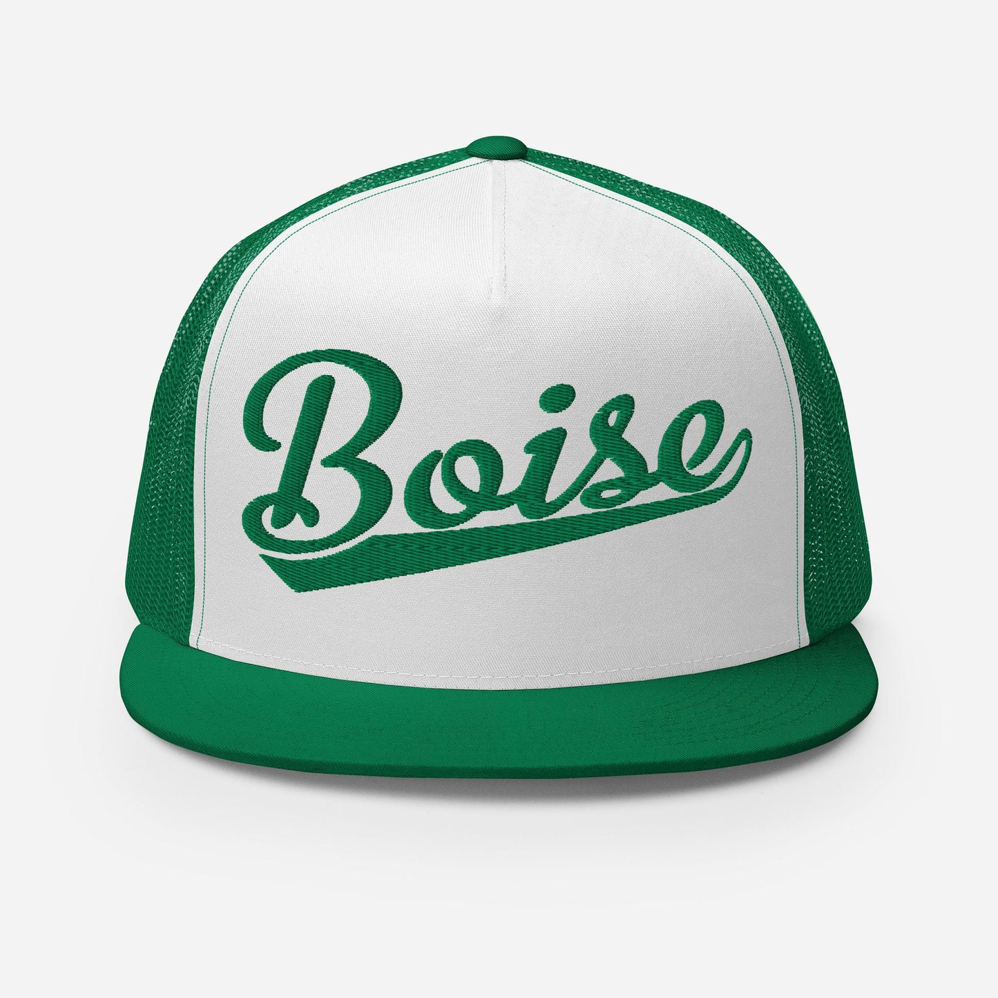 Snapback Trucker Hat – Boise Script Baseball Flat Bill, Custom Embroidery, Mesh Back