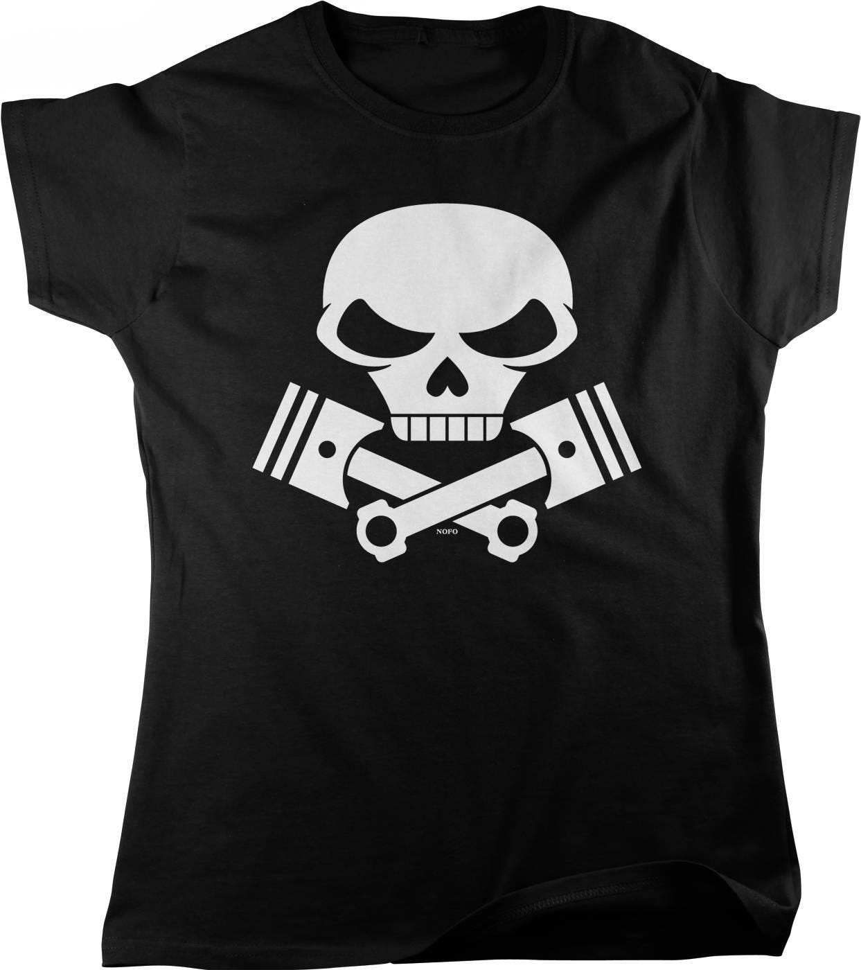 Motorcycle Engine T-Shirt – Skull and Pistons Tee | Comfortable Women's Motorcycle Shirt