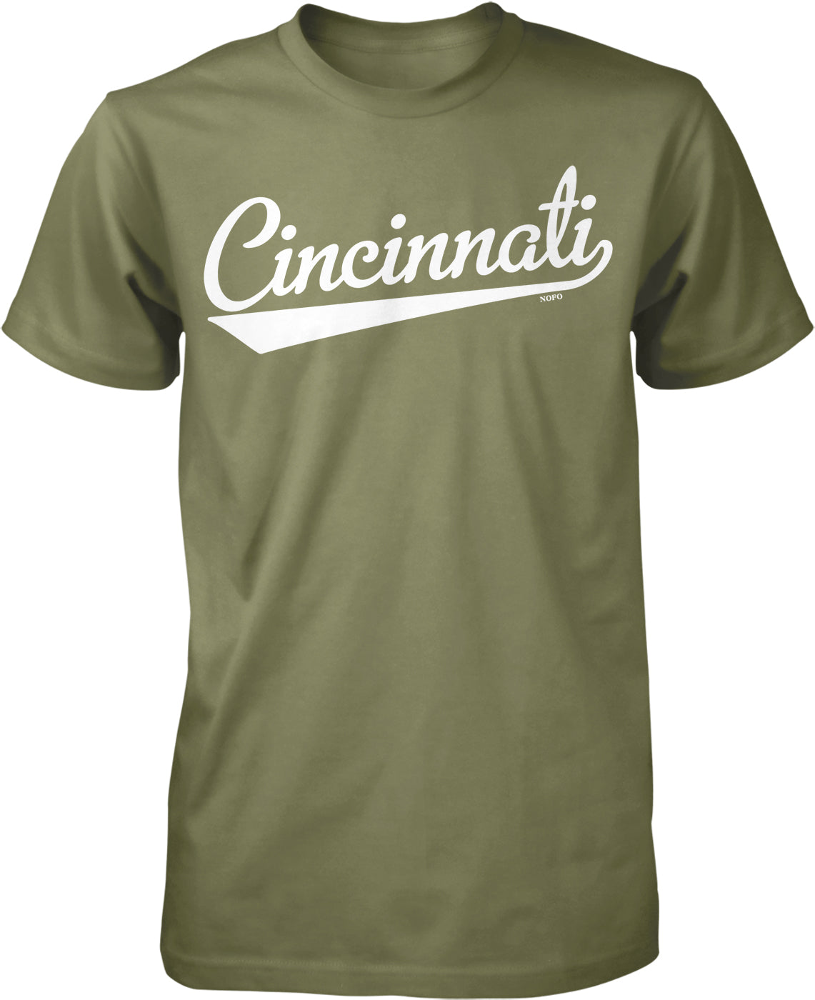 A green t-shirt with the word "CINCINNATI" printed on it in white text.