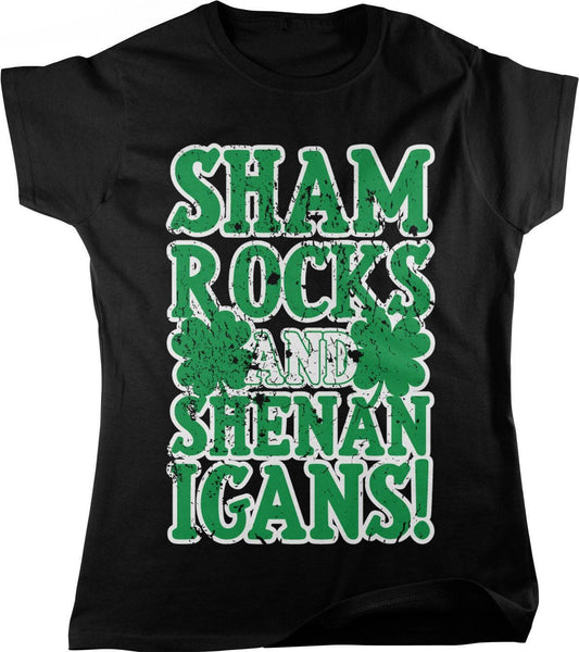 St Patricks Day T-Shirt - Womens Casual Cotton Tee With Shamrocks And Beer