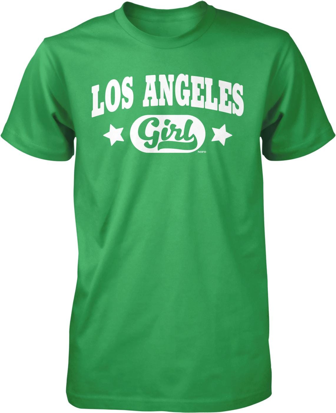 A green t-shirt with the text "LOS ANGELES Girl" printed on it.